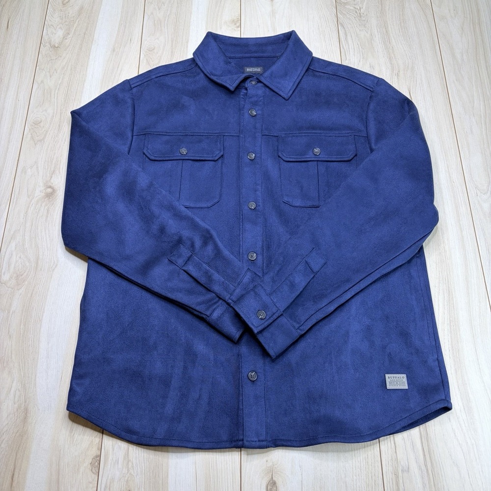 Buffalo David Bitton Men's Soft Suede Button Up Shirt Jacket Blue Size Medium